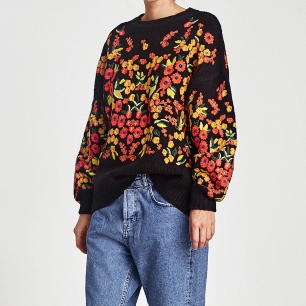 Madewell embroidered black sweater